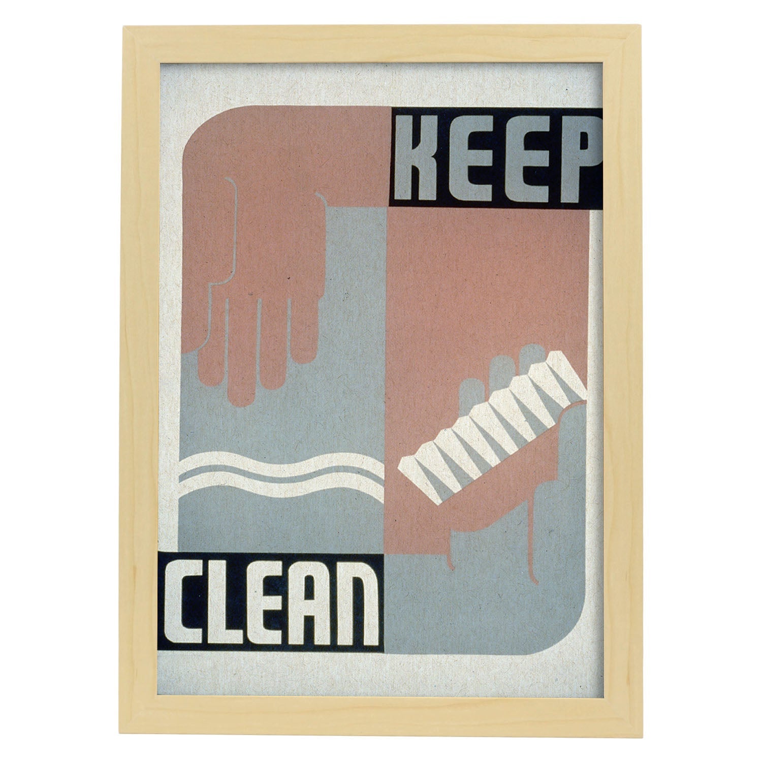 Poster vintage. Mantente Limpio. Higiene personal.-Artwork-Nacnic-A3-Marco Madera clara-Nacnic Estudio SL
