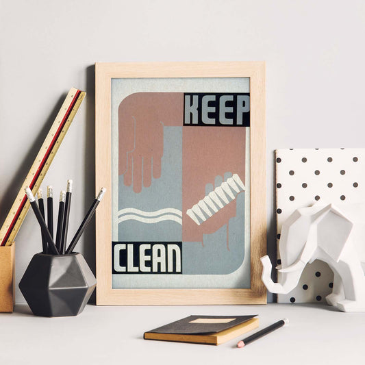Poster vintage. Mantente Limpio. Higiene personal.-Artwork-Nacnic-Nacnic Estudio SL