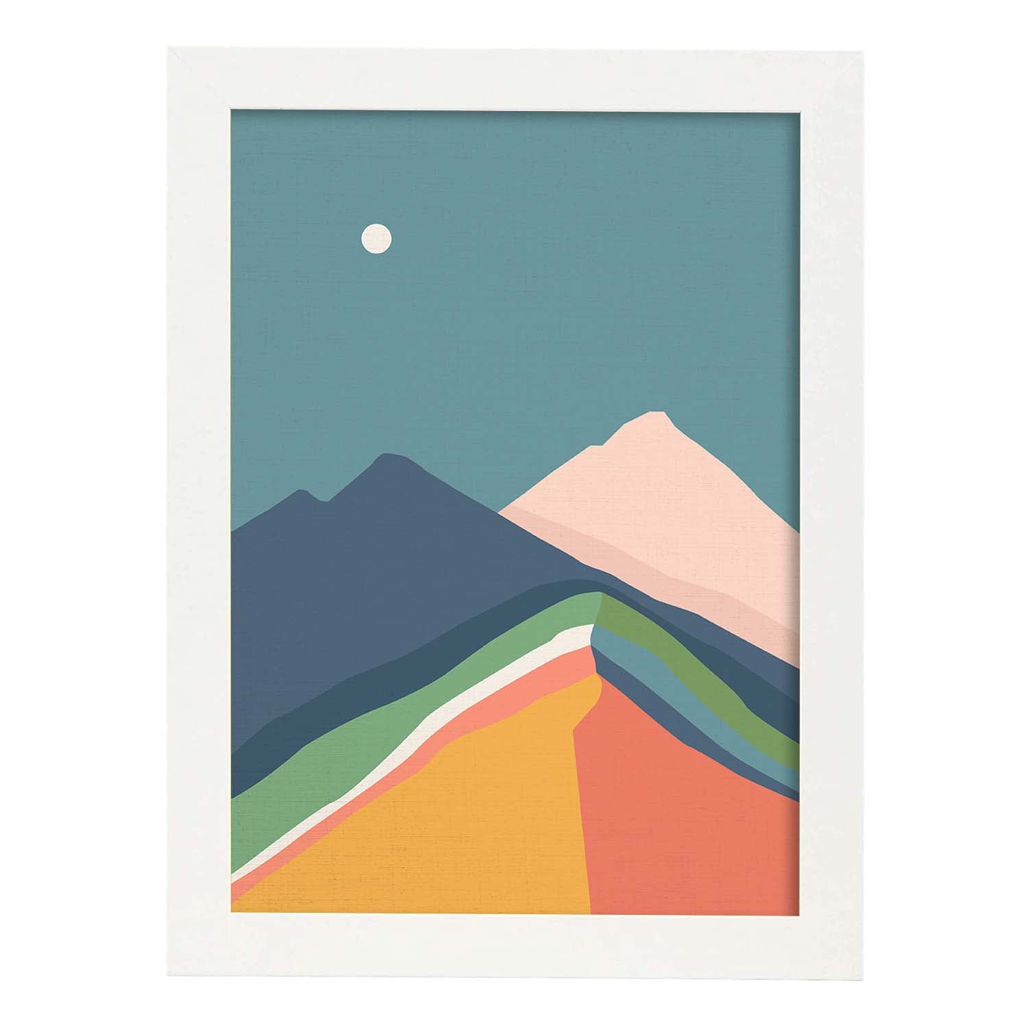 Posters con dibujos de montañas a color. Lámina de decoración 'Cordillera Nocturna' colorida-Artwork-Nacnic-A3-Marco Blanco-Nacnic Estudio SL