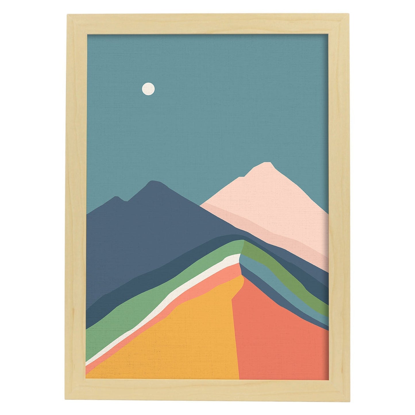 Posters con dibujos de montañas a color. Lámina de decoración 'Cordillera Nocturna' colorida-Artwork-Nacnic-A3-Marco Madera clara-Nacnic Estudio SL