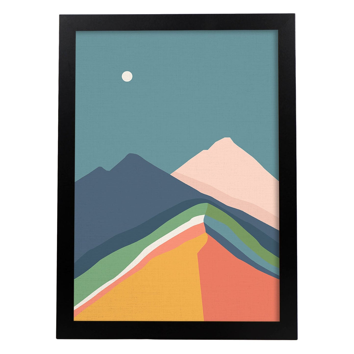 Posters con dibujos de montañas a color. Lámina de decoración 'Cordillera Nocturna' colorida-Artwork-Nacnic-A3-Marco Negro-Nacnic Estudio SL