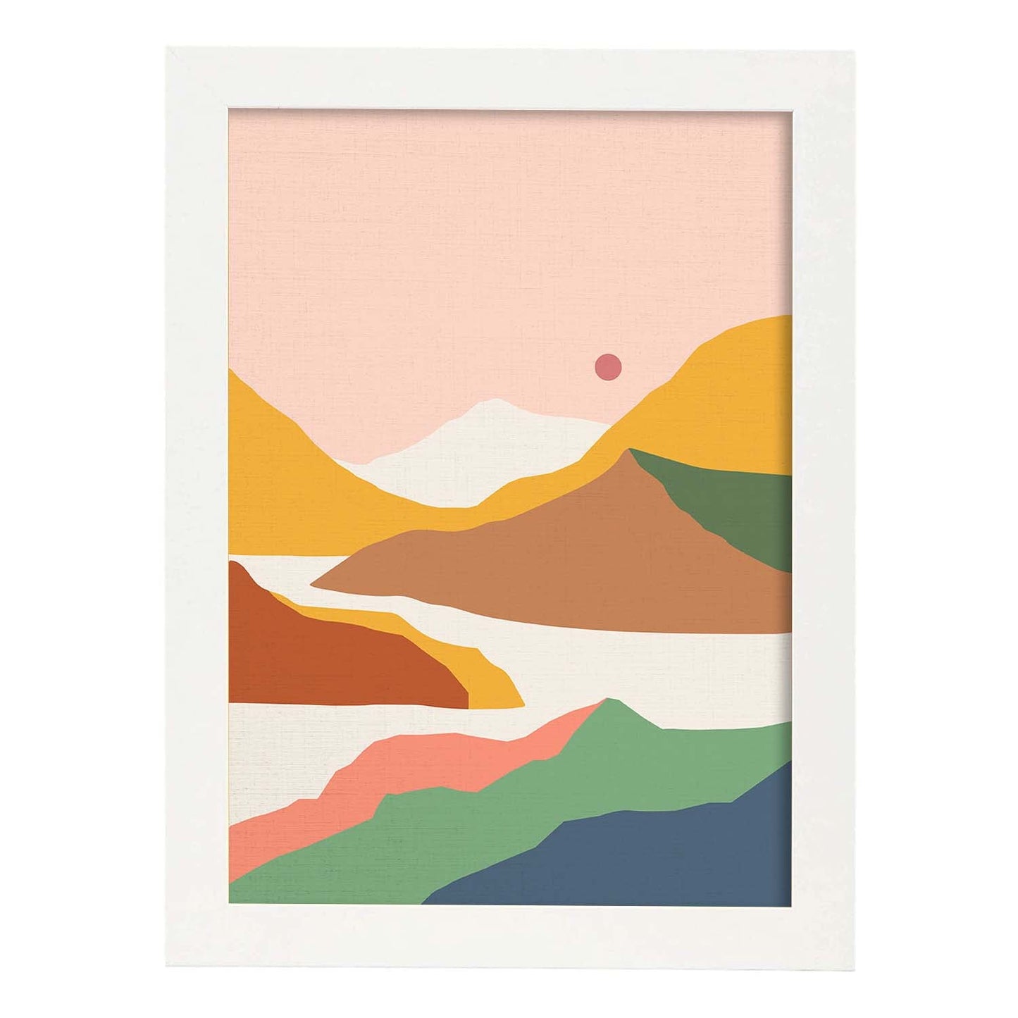 Posters con dibujos de montañas a color. Lámina de decoración 'Cordilleras De Día' colorida-Artwork-Nacnic-A3-Marco Blanco-Nacnic Estudio SL