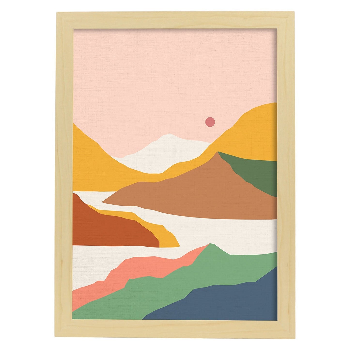 Posters con dibujos de montañas a color. Lámina de decoración 'Cordilleras De Día' colorida-Artwork-Nacnic-A3-Marco Madera clara-Nacnic Estudio SL