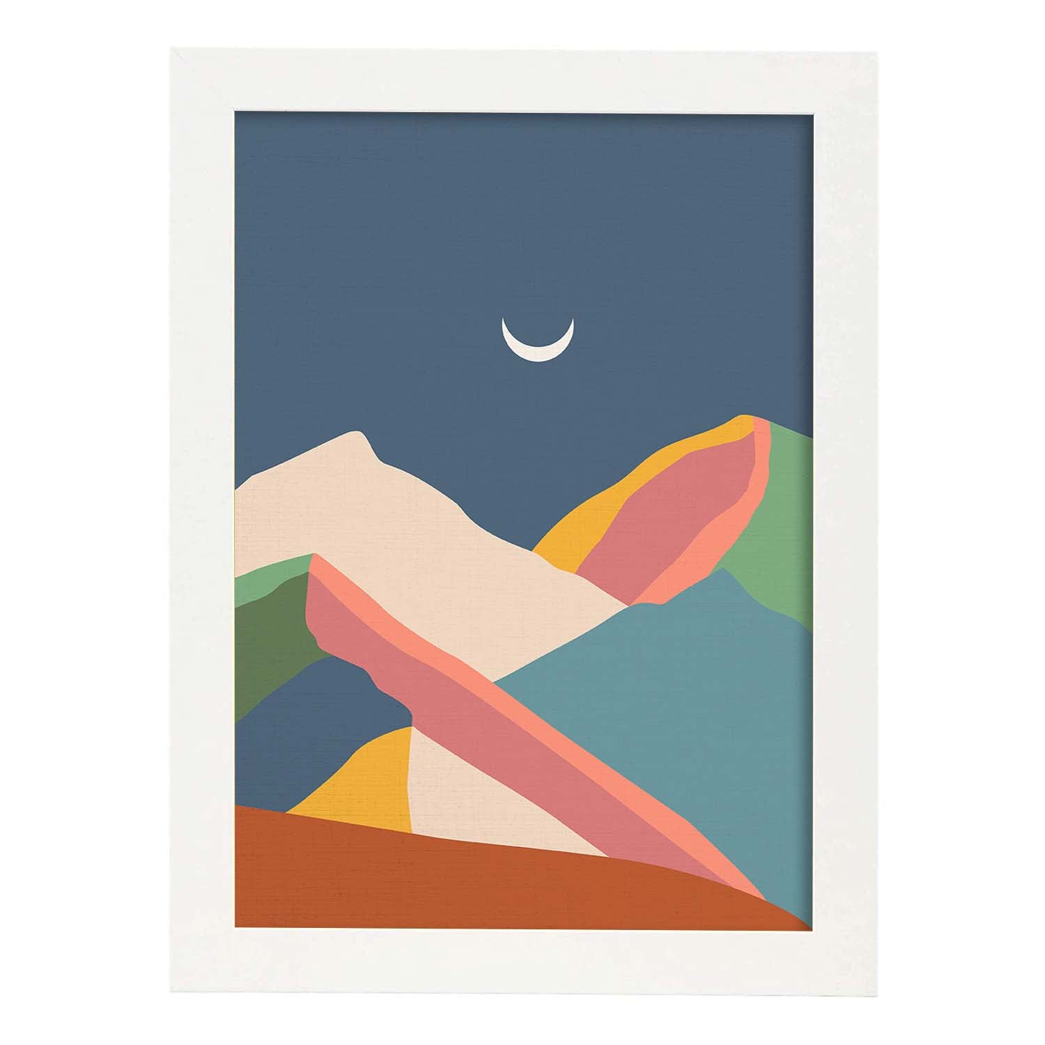 Posters con dibujos de montañas a color. Lámina de decoración 'Cordilleras De Noche' colorida-Artwork-Nacnic-A3-Marco Blanco-Nacnic Estudio SL