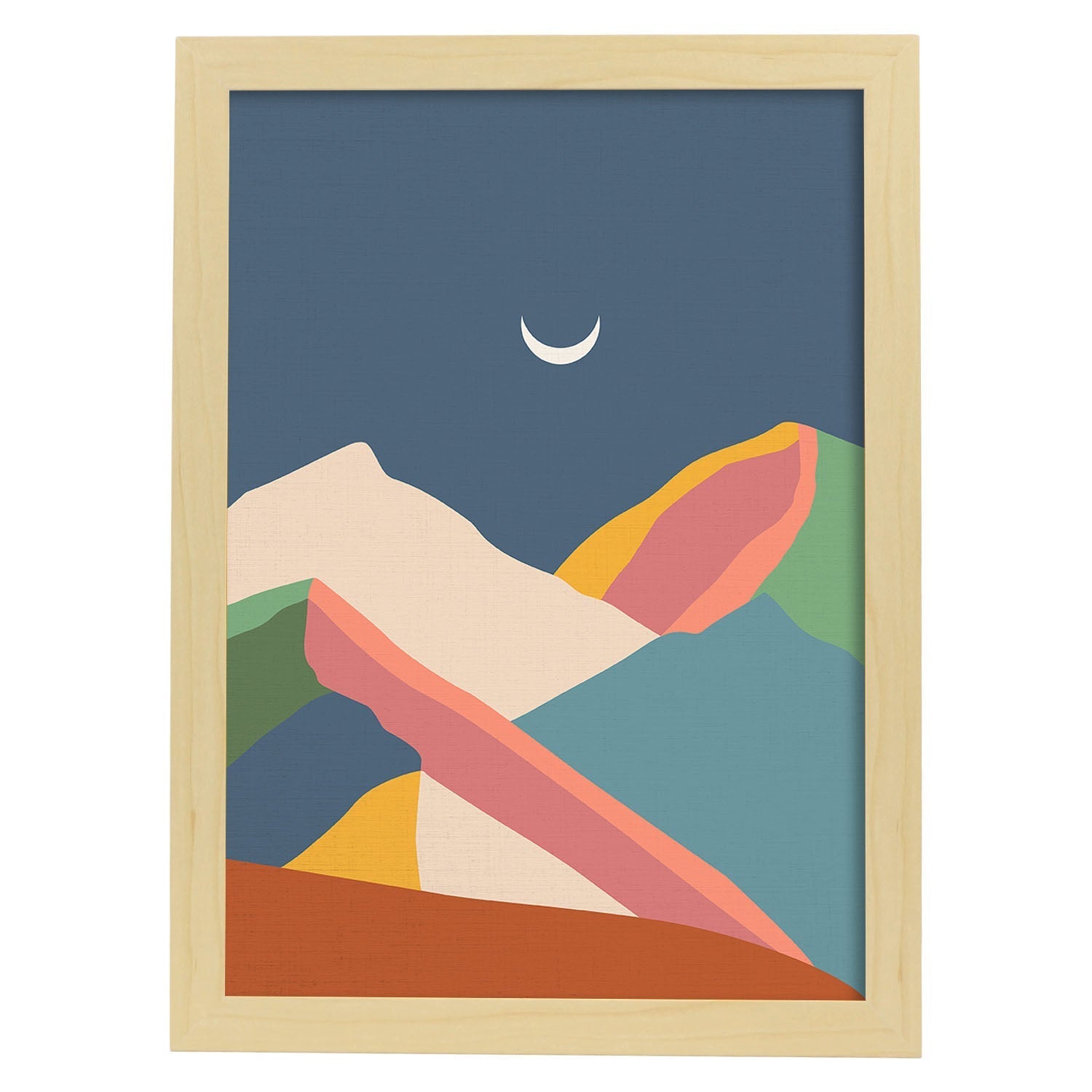 Posters con dibujos de montañas a color. Lámina de decoración 'Cordilleras De Noche' colorida-Artwork-Nacnic-A3-Marco Madera clara-Nacnic Estudio SL