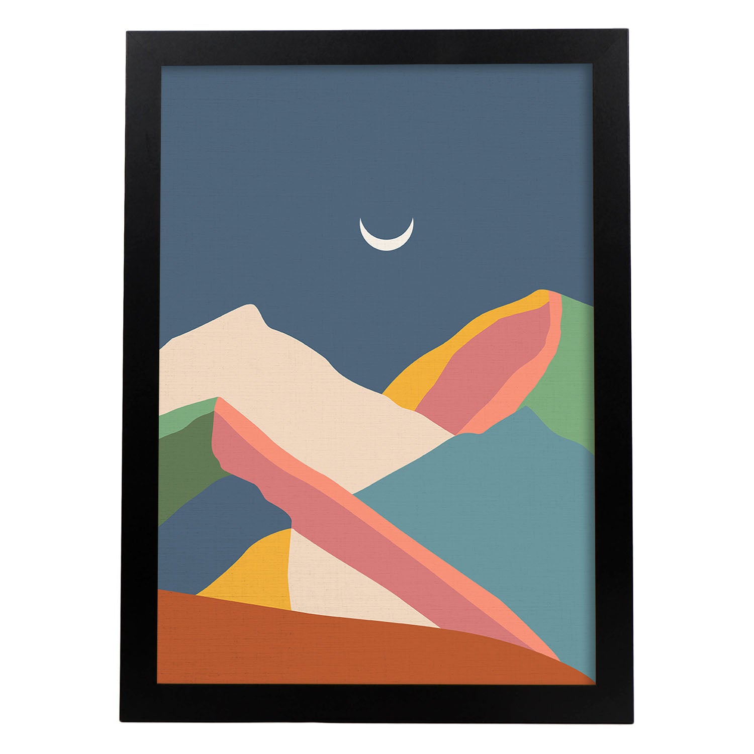 Posters con dibujos de montañas a color. Lámina de decoración 'Cordilleras De Noche' colorida-Artwork-Nacnic-A3-Marco Negro-Nacnic Estudio SL
