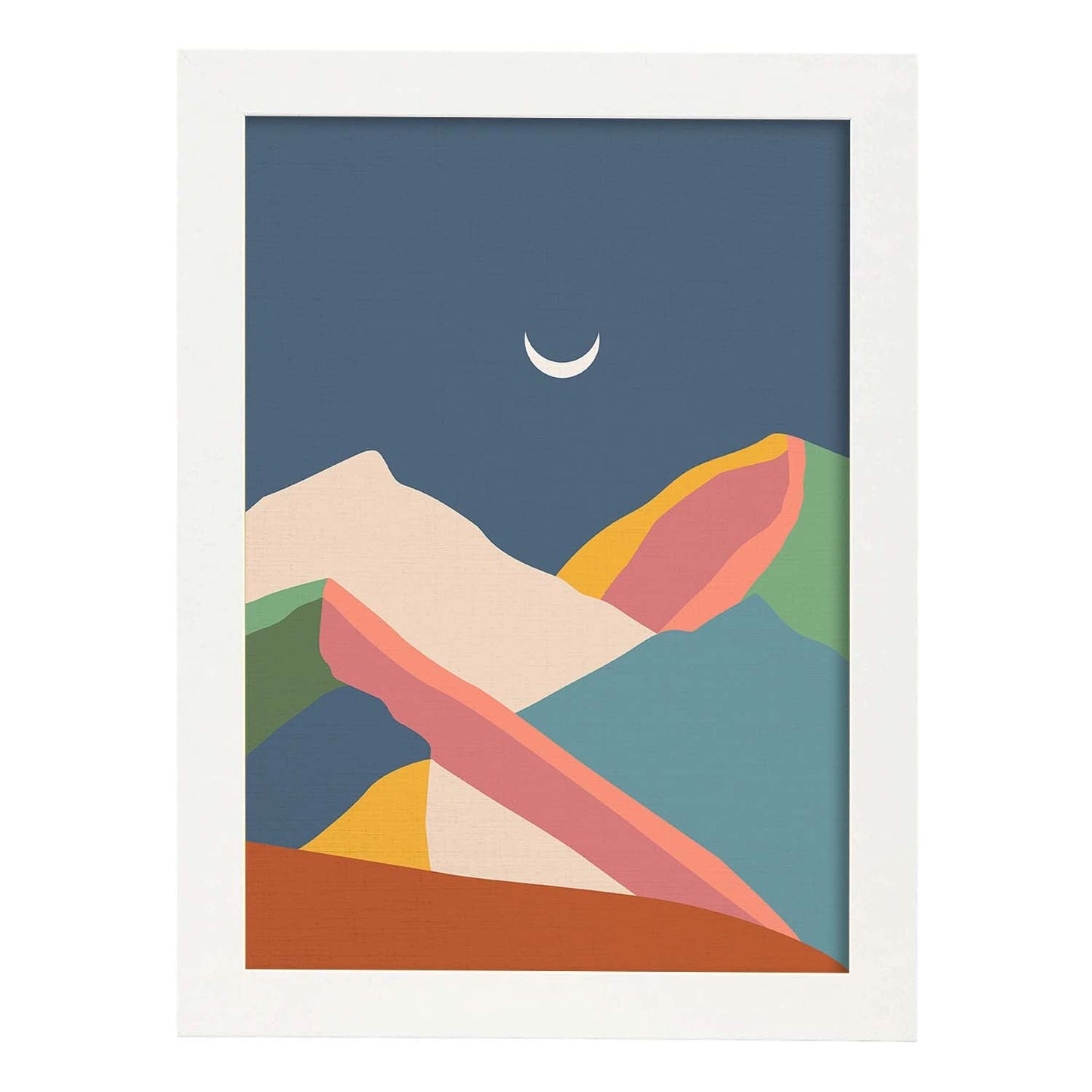 Posters con dibujos de montañas a color. Lámina de decoración 'Cordilleras De Noche' colorida-Artwork-Nacnic-A4-Marco Blanco-Nacnic Estudio SL