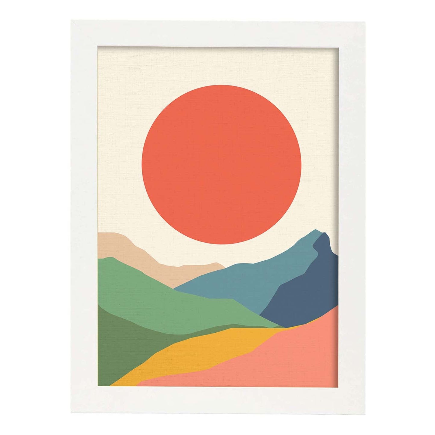 Posters con dibujos de montañas a color. Lámina de decoración 'Gran Sol' colorida-Artwork-Nacnic-A3-Marco Blanco-Nacnic Estudio SL