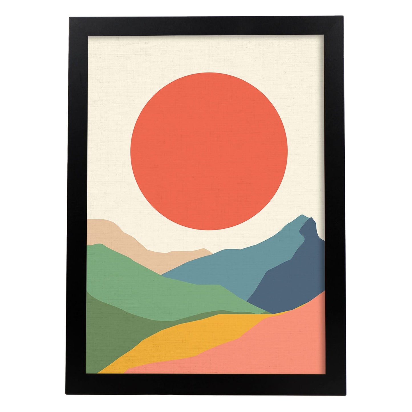 Posters con dibujos de montañas a color. Lámina de decoración 'Gran Sol' colorida-Artwork-Nacnic-A3-Marco Negro-Nacnic Estudio SL