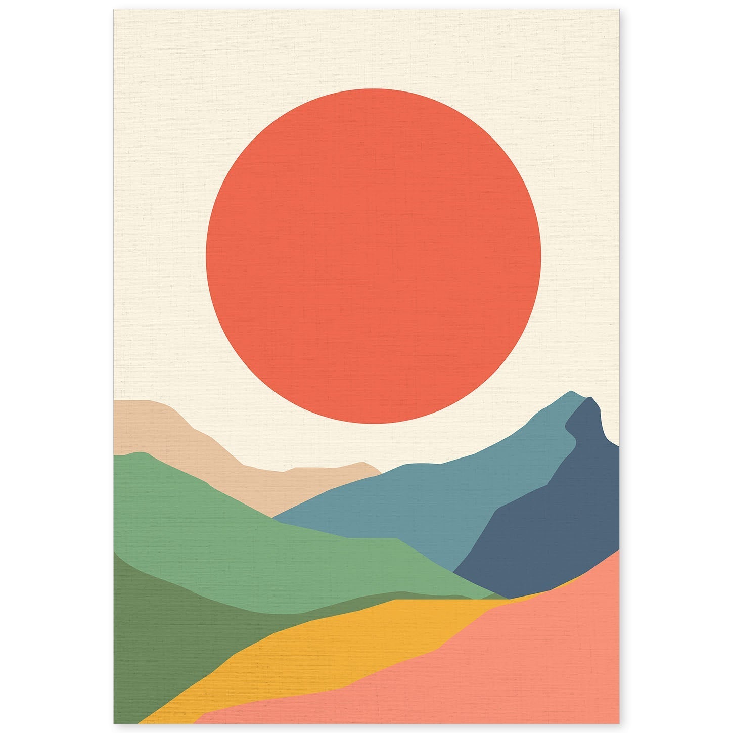 Posters con dibujos de montañas a color. Lámina de decoración 'Gran Sol' colorida-Artwork-Nacnic-A4-Sin marco-Nacnic Estudio SL