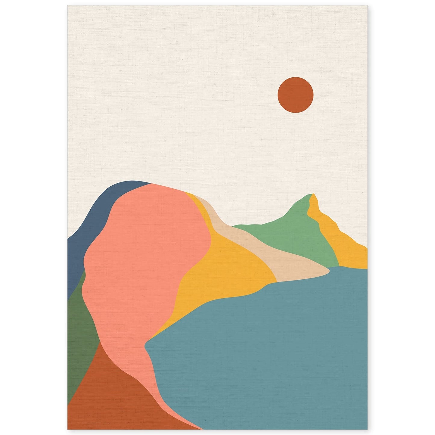 Posters con dibujos de montañas a color. Lámina de decoración 'Lago Y Sol' colorida-Artwork-Nacnic-A4-Sin marco-Nacnic Estudio SL