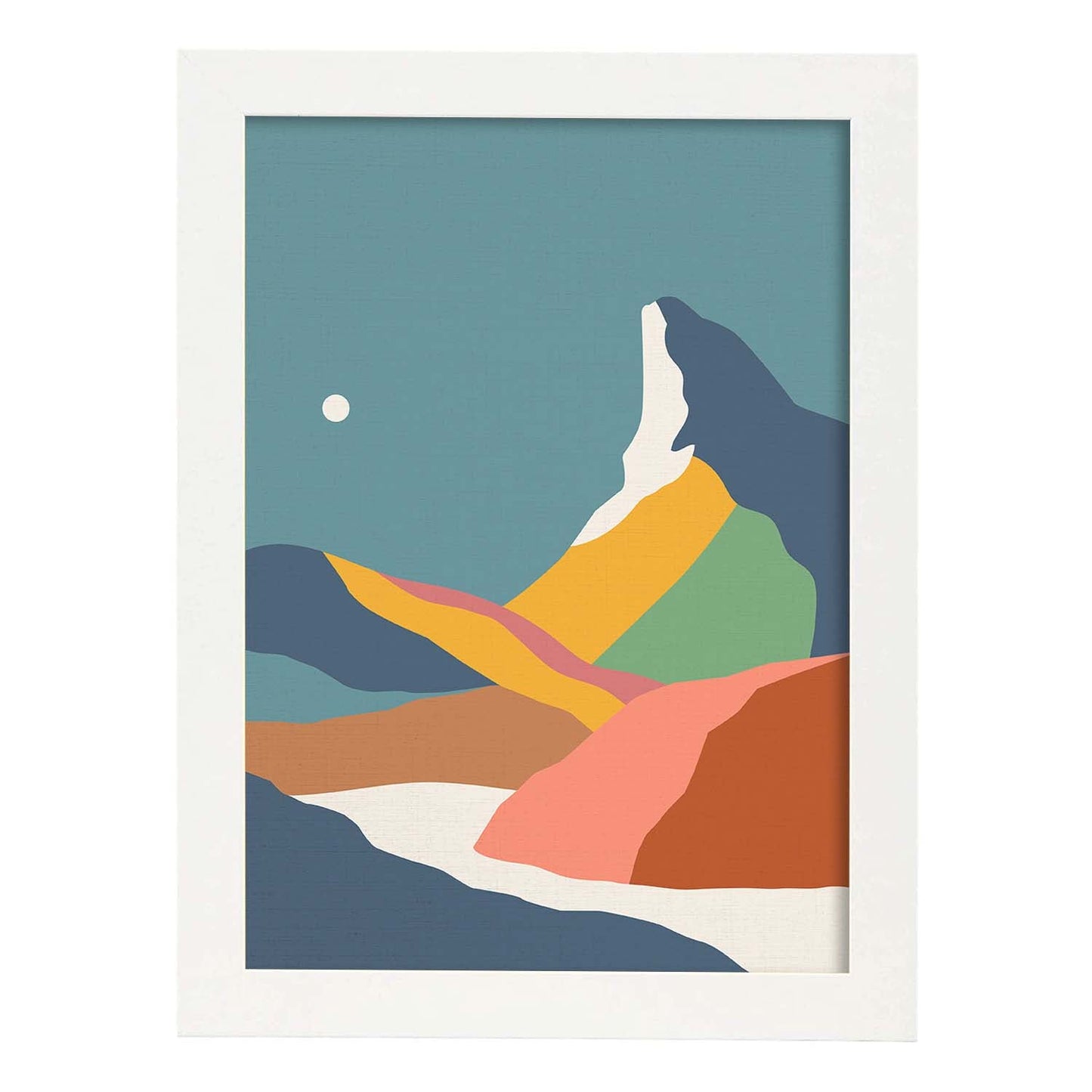 Posters con dibujos de montañas a color. Lámina de decoración 'Montaña De Noche Y Día' colorida-Artwork-Nacnic-A3-Marco Blanco-Nacnic Estudio SL