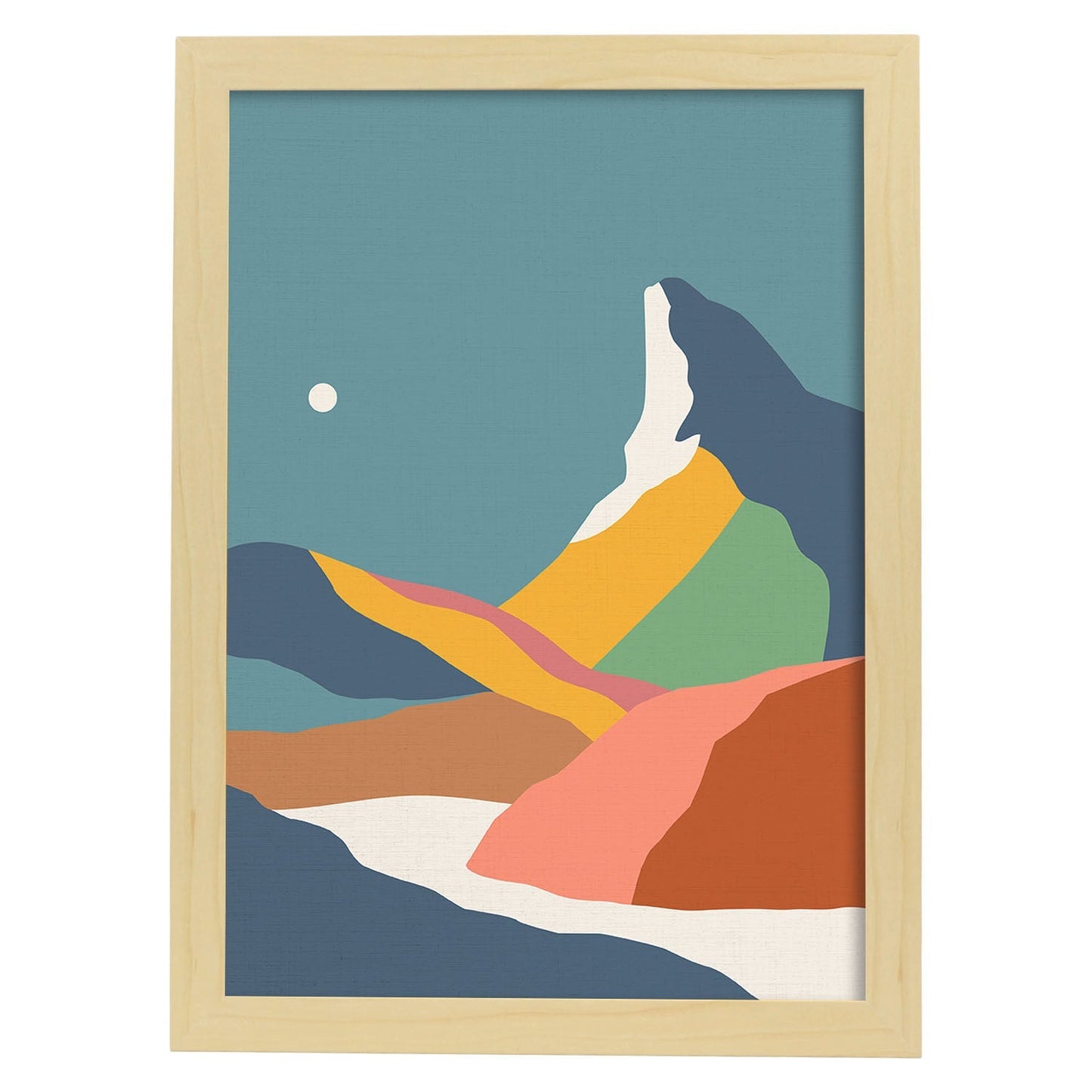 Posters con dibujos de montañas a color. Lámina de decoración 'Montaña De Noche Y Día' colorida-Artwork-Nacnic-A3-Marco Madera clara-Nacnic Estudio SL