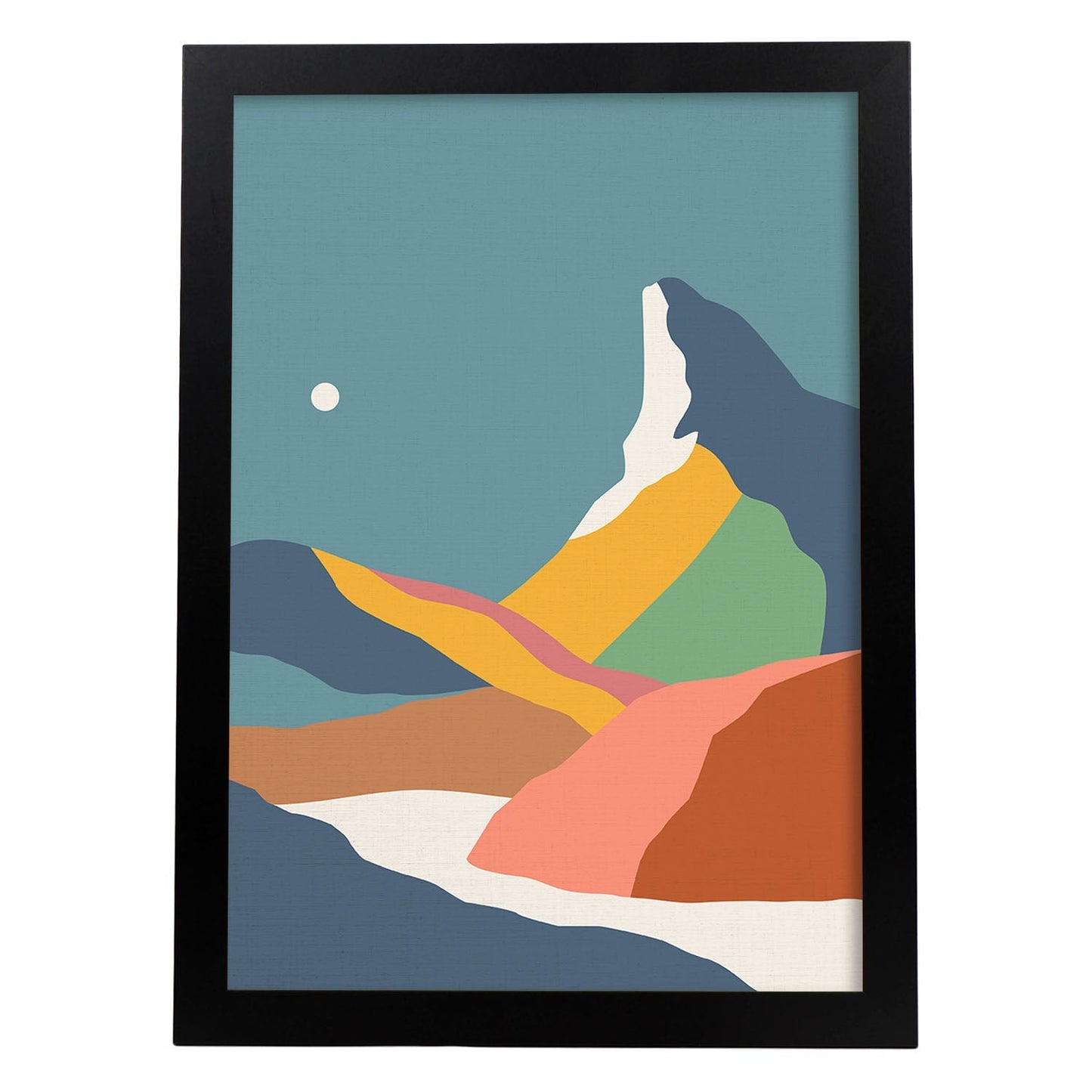 Posters con dibujos de montañas a color. Lámina de decoración 'Montaña De Noche Y Día' colorida-Artwork-Nacnic-A3-Marco Negro-Nacnic Estudio SL