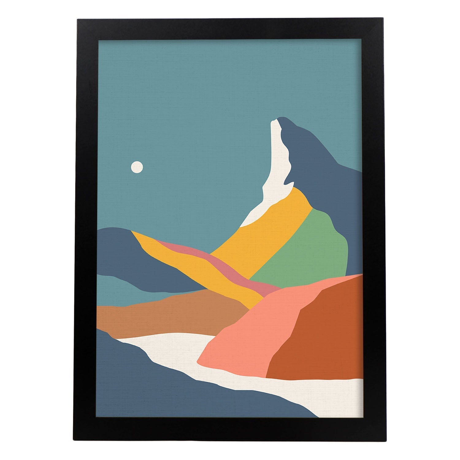 Posters con dibujos de montañas a color. Lámina de decoración 'Montaña De Noche Y Día' colorida-Artwork-Nacnic-A4-Marco Negro-Nacnic Estudio SL