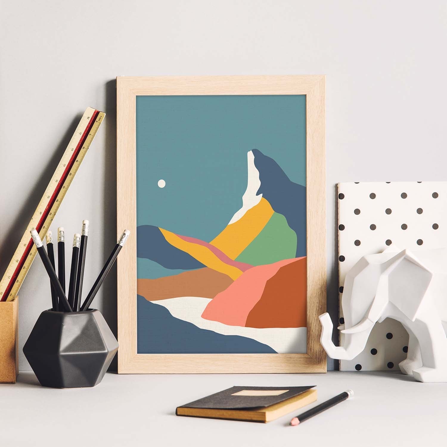 Posters con dibujos de montañas a color. Lámina de decoración 'Montaña De Noche Y Día' colorida-Artwork-Nacnic-Nacnic Estudio SL