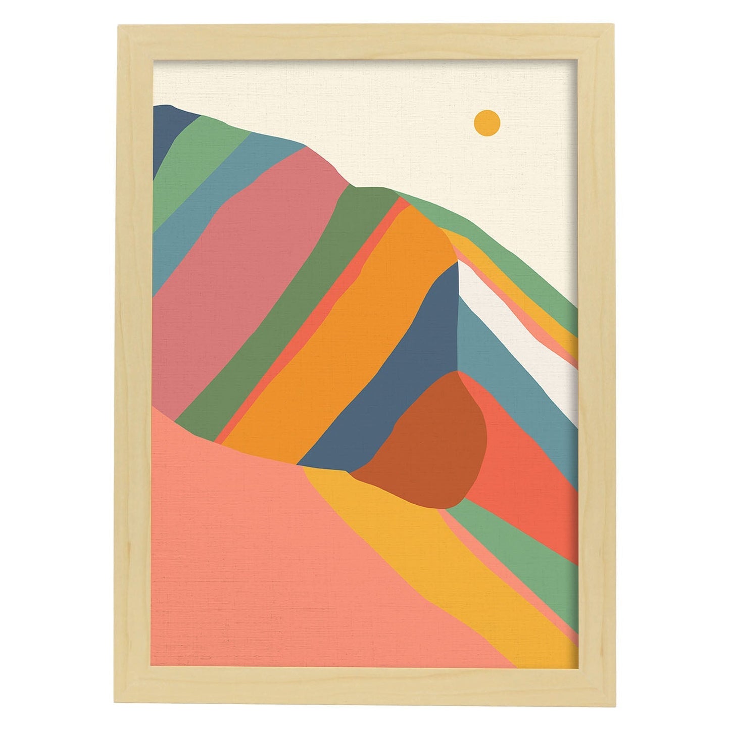 Posters con dibujos de montañas a color. Lámina de decoración 'Montaña Multicolor 2' colorida-Artwork-Nacnic-A3-Marco Madera clara-Nacnic Estudio SL