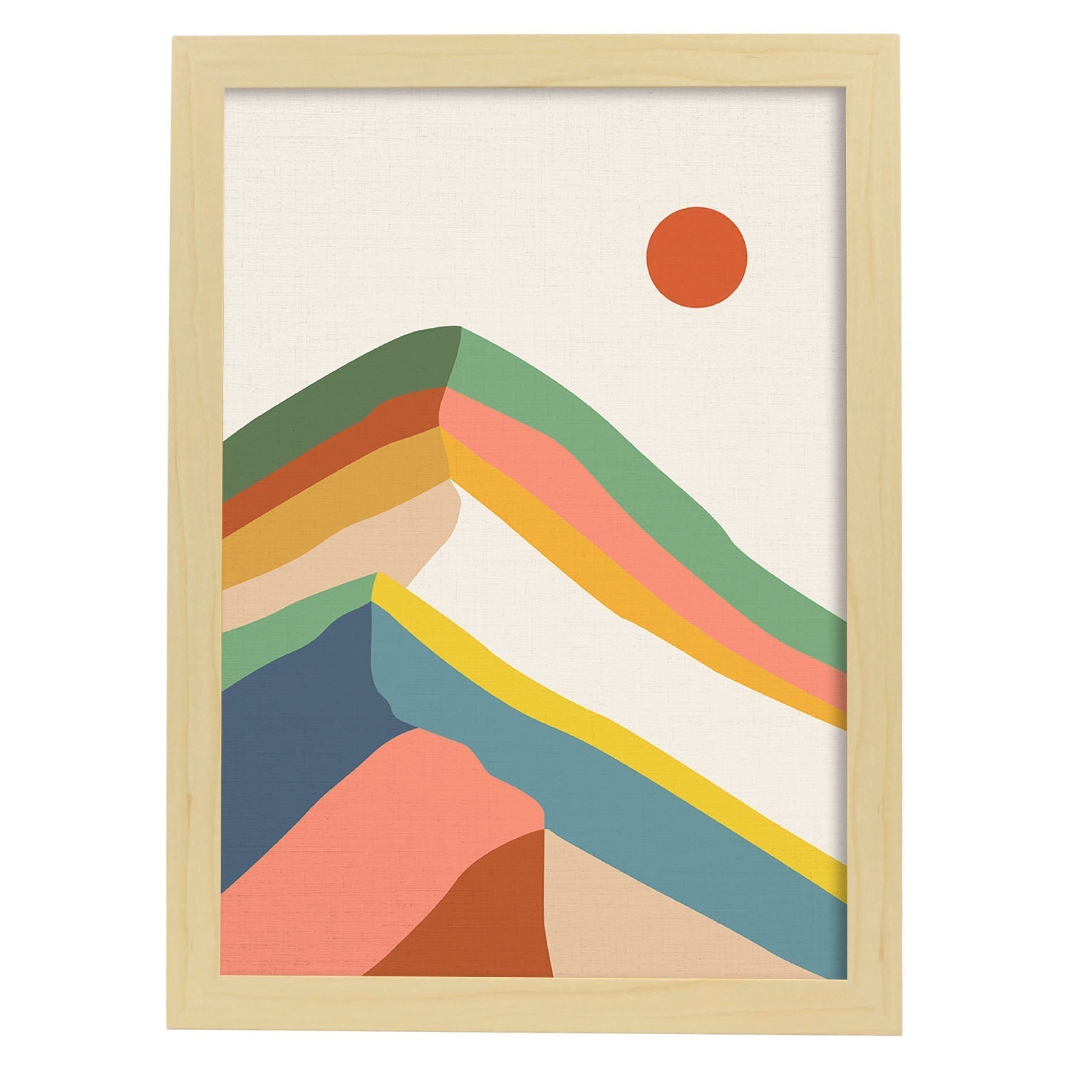 Posters con dibujos de montañas a color. Lámina de decoración 'Montaña Multicolor' colorida-Artwork-Nacnic-A3-Marco Madera clara-Nacnic Estudio SL