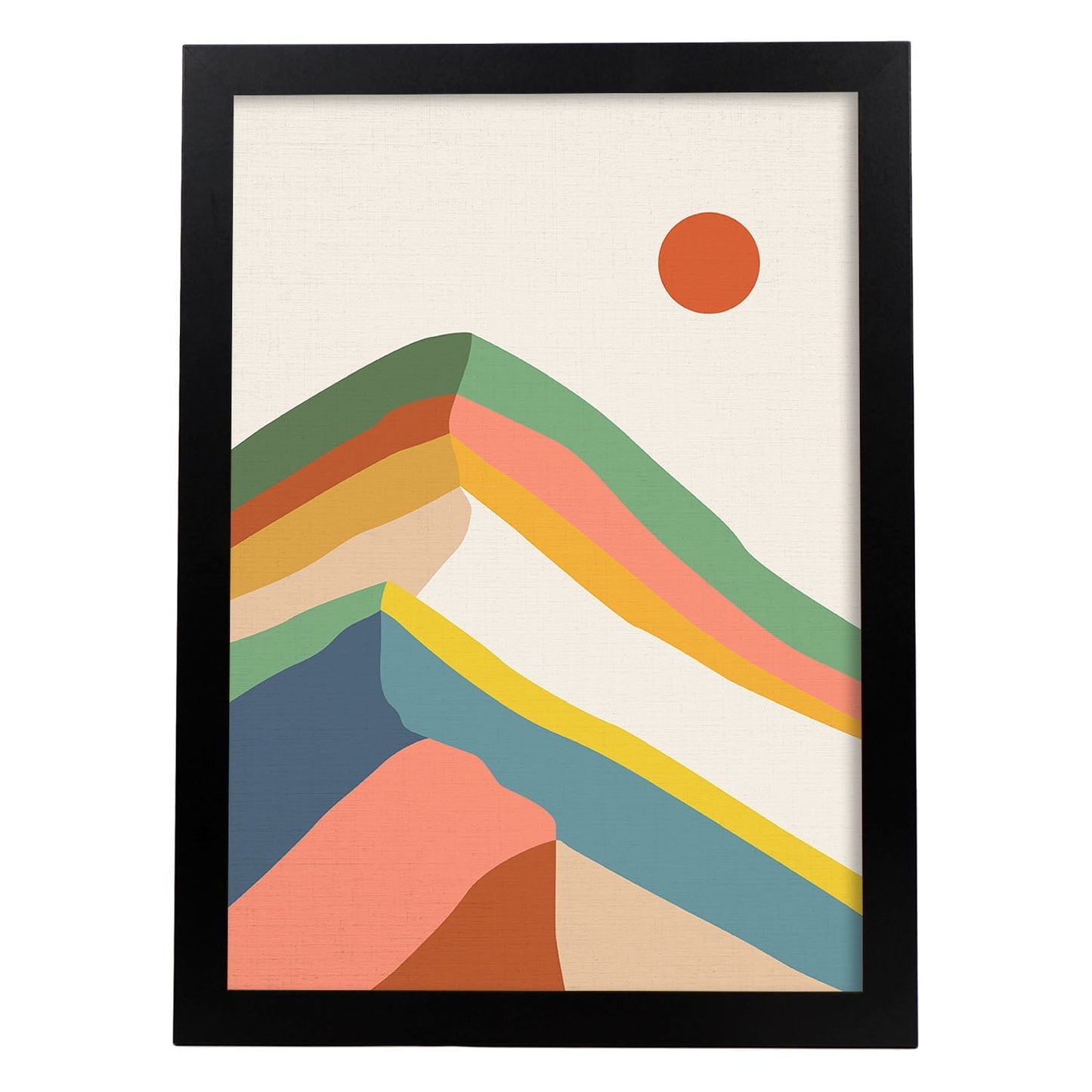 Posters con dibujos de montañas a color. Lámina de decoración 'Montaña Multicolor' colorida-Artwork-Nacnic-A3-Marco Negro-Nacnic Estudio SL