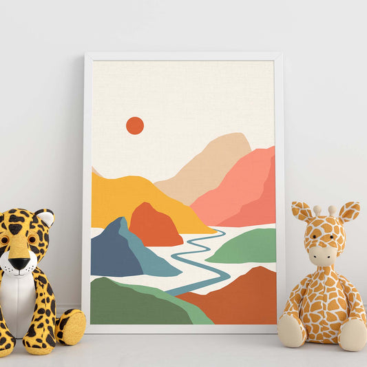 Posters con dibujos de montañas a color. Lámina de decoración 'Rio Y Sol' colorida-Artwork-Nacnic-Nacnic Estudio SL