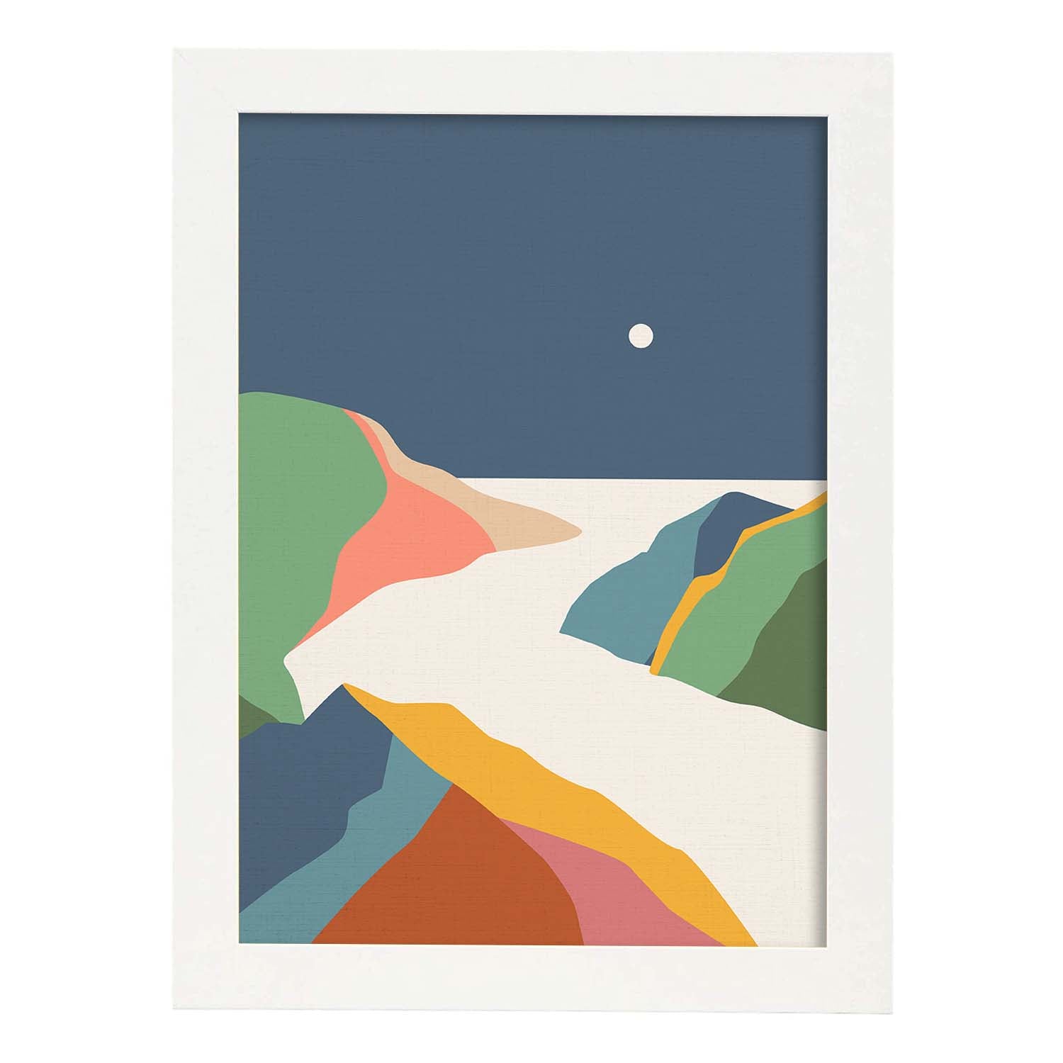 Posters con dibujos de montañas a color. Lámina de decoración 'Valle De Noche' colorida-Artwork-Nacnic-A3-Marco Blanco-Nacnic Estudio SL