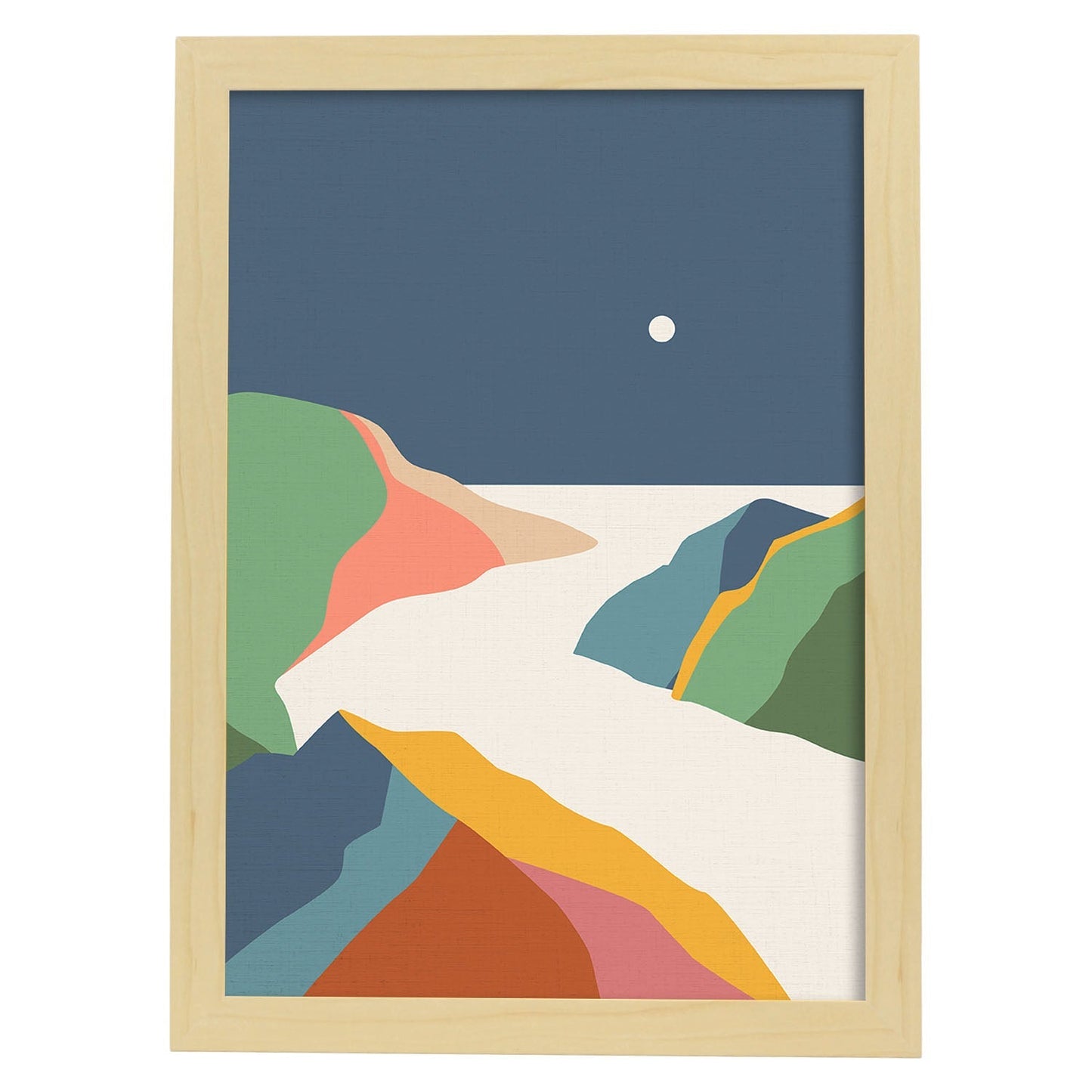 Posters con dibujos de montañas a color. Lámina de decoración 'Valle De Noche' colorida-Artwork-Nacnic-A3-Marco Madera clara-Nacnic Estudio SL