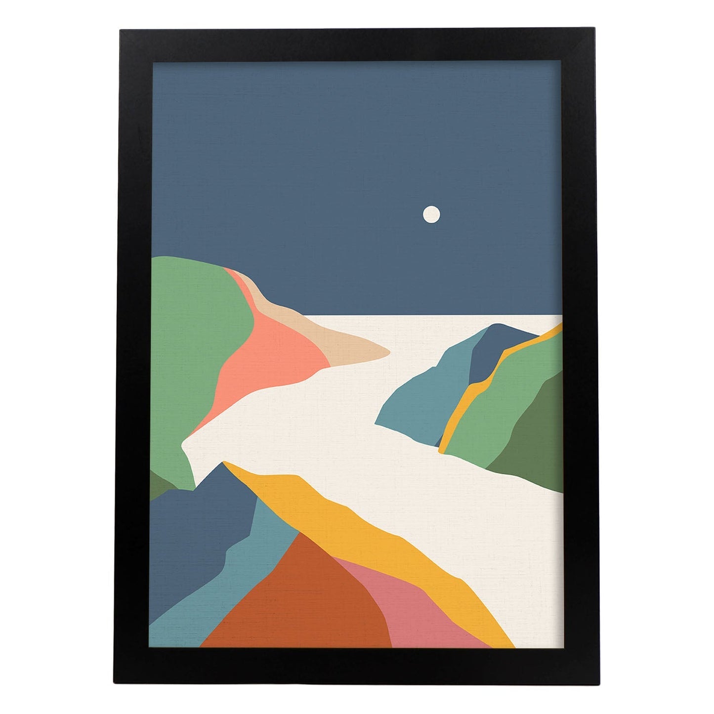 Posters con dibujos de montañas a color. Lámina de decoración 'Valle De Noche' colorida-Artwork-Nacnic-A3-Marco Negro-Nacnic Estudio SL
