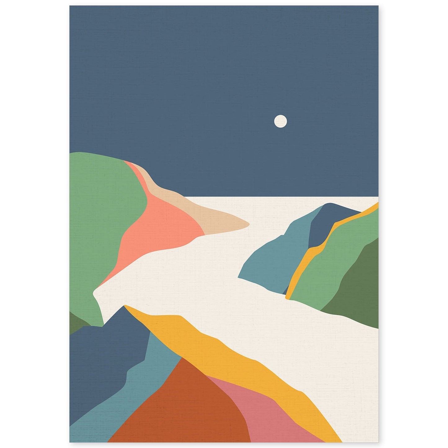 Posters con dibujos de montañas a color. Lámina de decoración 'Valle De Noche' colorida-Artwork-Nacnic-A4-Sin marco-Nacnic Estudio SL