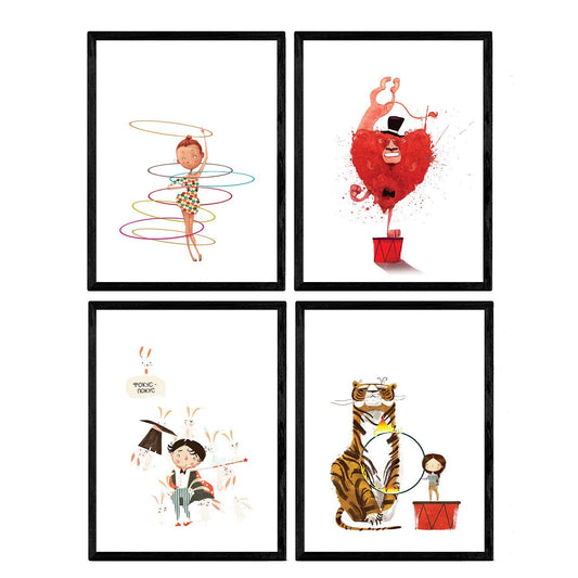 Posters con ilustraciones del circo. Acobata Payaso Tigre Mago.-Artwork-Nacnic-Nacnic Estudio SL