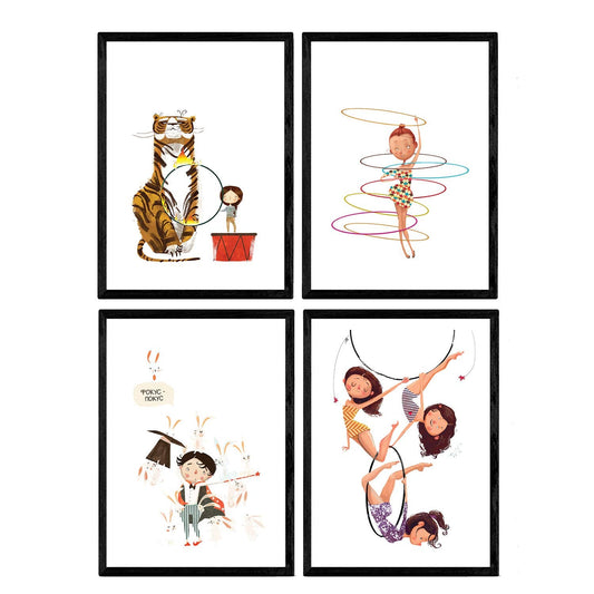 Posters con ilustraciones del circo. Leon Acobata Mago y contorsionistas.-Artwork-Nacnic-Nacnic Estudio SL