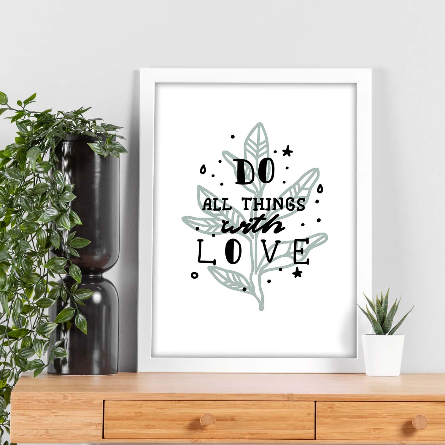 Posters con mensajes felices ilustrados. Lámina de decoración 'All Things With Love' con frases motivadoras y llenas de energia.-Artwork-Nacnic-Nacnic Estudio SL