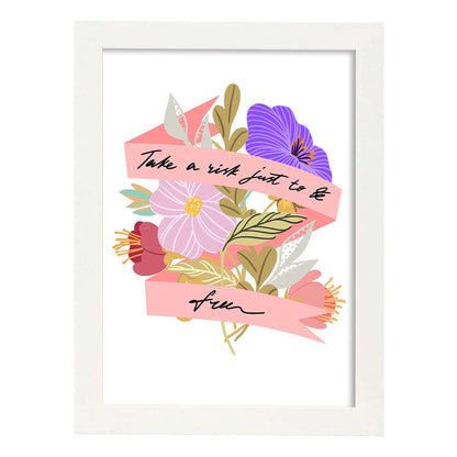Posters con mensajes felices ilustrados. Lámina de decoración 'Be Free' con frases motivadoras y llenas de energia.-Artwork-Nacnic-A4-Marco Blanco-Nacnic Estudio SL