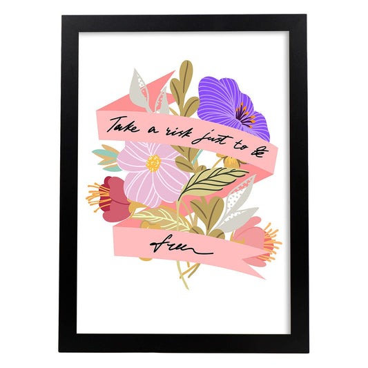 Posters con mensajes felices ilustrados. Lámina de decoración 'Be Free' con frases motivadoras y llenas de energia.-Artwork-Nacnic-A4-Marco Negro-Nacnic Estudio SL