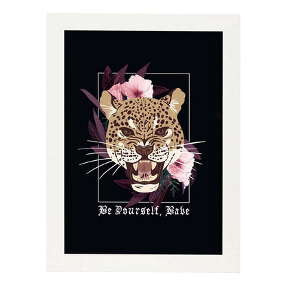 Posters con mensajes felices ilustrados. Lámina de decoración 'Be Yourself, Babe' con frases motivadoras y llenas de energia.-Artwork-Nacnic-A4-Marco Blanco-Nacnic Estudio SL