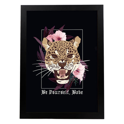 Posters con mensajes felices ilustrados. Lámina de decoración 'Be Yourself, Babe' con frases motivadoras y llenas de energia.-Artwork-Nacnic-A4-Marco Negro-Nacnic Estudio SL