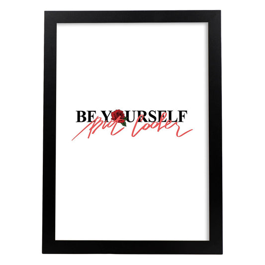 Posters con mensajes felices ilustrados. Lámina de decoración 'Be Yourself' con frases motivadoras y llenas de energia.-Artwork-Nacnic-A4-Marco Negro-Nacnic Estudio SL