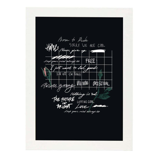 Posters con mensajes felices ilustrados. Lámina de decoración 'Born To Ride' con frases motivadoras y llenas de energia.-Artwork-Nacnic-A4-Marco Blanco-Nacnic Estudio SL