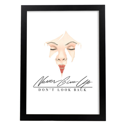 Posters con mensajes felices ilustrados. Lámina de decoración 'DonT Look Back' con frases motivadoras y llenas de energia.-Artwork-Nacnic-A4-Marco Negro-Nacnic Estudio SL