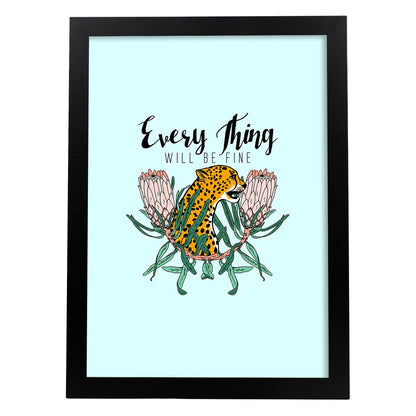 Posters con mensajes felices ilustrados. Lámina de decoración 'Everything Will Be Fine' con frases motivadoras y llenas de energia.-Artwork-Nacnic-A4-Marco Negro-Nacnic Estudio SL