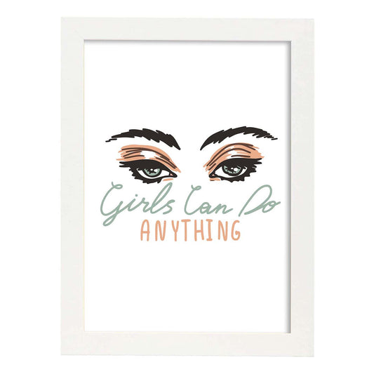 Posters con mensajes felices ilustrados. Lámina de decoración 'Girls Can Do Anything 2' con frases motivadoras y llenas de energia.-Artwork-Nacnic-A4-Marco Blanco-Nacnic Estudio SL