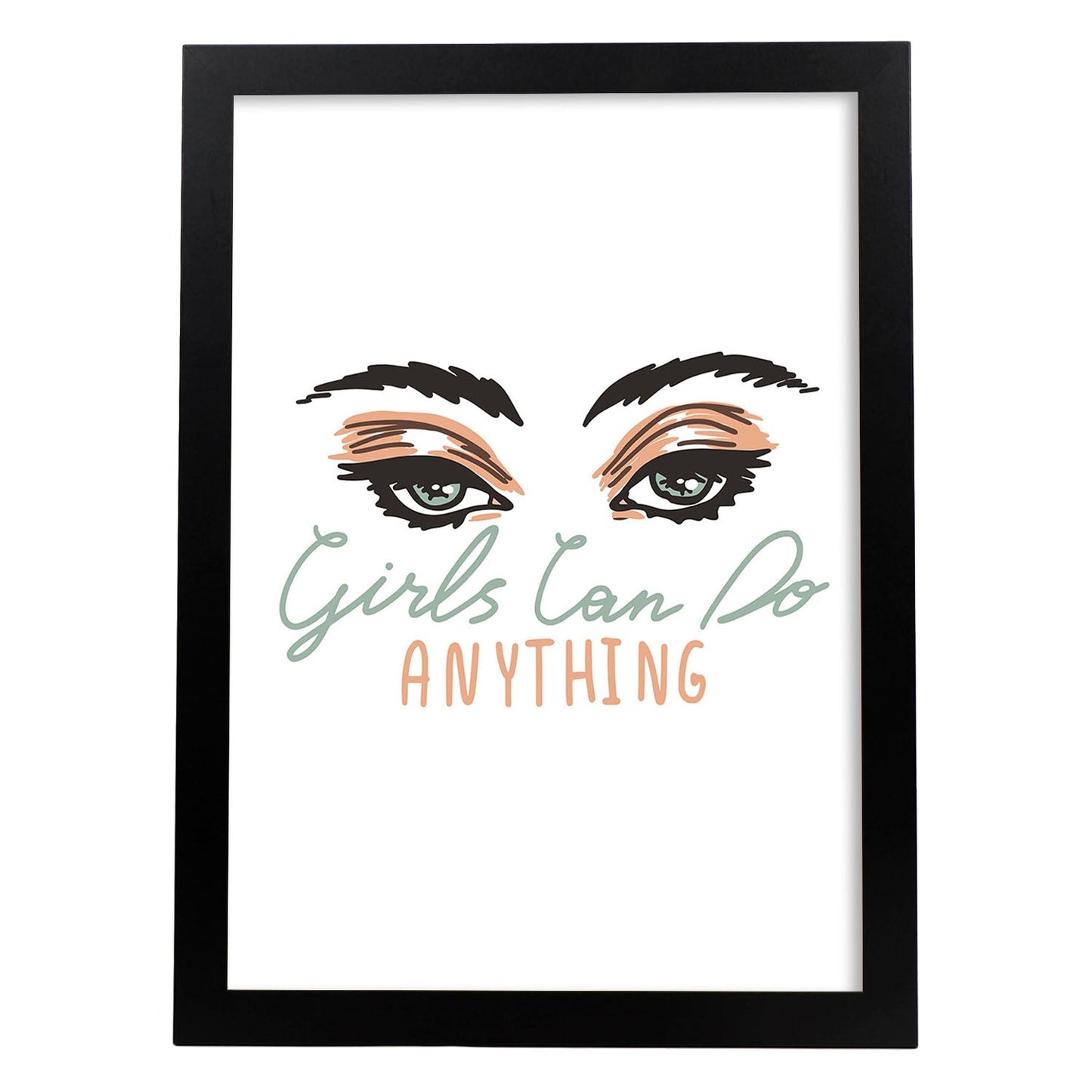 Posters con mensajes felices ilustrados. Lámina de decoración 'Girls Can Do Anything 2' con frases motivadoras y llenas de energia.-Artwork-Nacnic-A4-Marco Negro-Nacnic Estudio SL