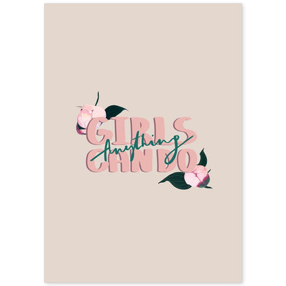 Posters con mensajes felices ilustrados. Lámina de decoración 'Girls Can Do Anything' con frases motivadoras y llenas de energia.-Artwork-Nacnic-A4-Sin marco-Nacnic Estudio SL
