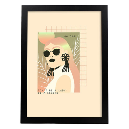 Posters con mensajes felices ilustrados. Lámina de decoración 'Go Girl' con frases motivadoras y llenas de energia.-Artwork-Nacnic-A4-Marco Negro-Nacnic Estudio SL