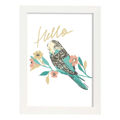 Posters con mensajes felices ilustrados. Lámina de decoración 'Hello Birb' con frases motivadoras y llenas de energia.-Artwork-Nacnic-A4-Marco Blanco-Nacnic Estudio SL