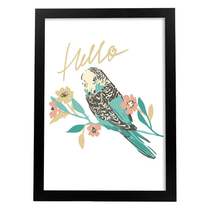 Posters con mensajes felices ilustrados. Lámina de decoración 'Hello Birb' con frases motivadoras y llenas de energia.-Artwork-Nacnic-A4-Marco Negro-Nacnic Estudio SL