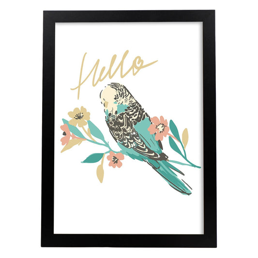 Posters con mensajes felices ilustrados. Lámina de decoración 'Hello Birb' con frases motivadoras y llenas de energia.-Artwork-Nacnic-A4-Marco Negro-Nacnic Estudio SL
