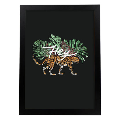 Posters con mensajes felices ilustrados. Lámina de decoración 'Hey' con frases motivadoras y llenas de energia.-Artwork-Nacnic-A4-Marco Negro-Nacnic Estudio SL