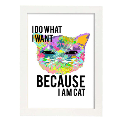 Posters con mensajes felices ilustrados. Lámina de decoración 'I Am Cat' con frases motivadoras y llenas de energia.-Artwork-Nacnic-A4-Marco Blanco-Nacnic Estudio SL