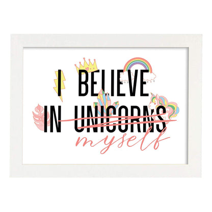 Posters con mensajes felices ilustrados. Lámina de decoración 'I Believe In Myself' con frases motivadoras y llenas de energia.-Artwork-Nacnic-A4-Marco Blanco-Nacnic Estudio SL