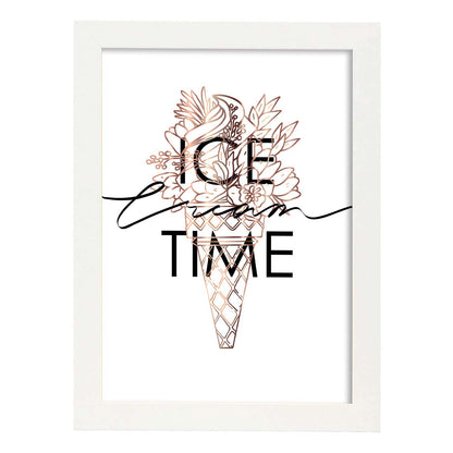 Posters con mensajes felices ilustrados. Lámina de decoración 'Ice Cream Time' con frases motivadoras y llenas de energia.-Artwork-Nacnic-A4-Marco Blanco-Nacnic Estudio SL